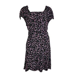 Liberty Love Dress Womens Size 1XL Black Pink Floral Smocked Feminine Boho Ditsy